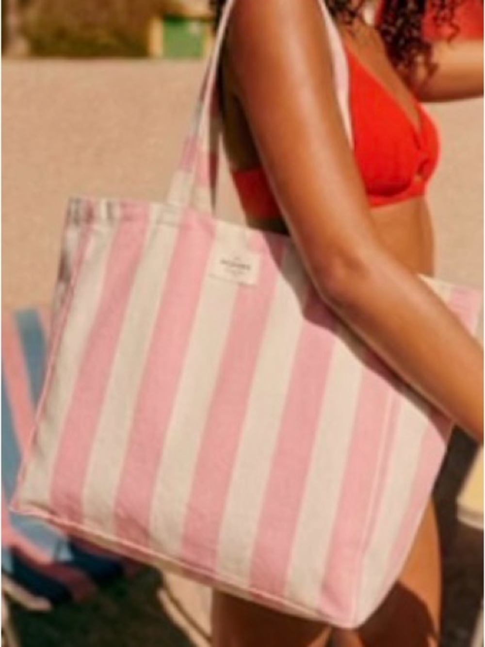 Sézane Pink and White Striped Canvas Tote NWOT